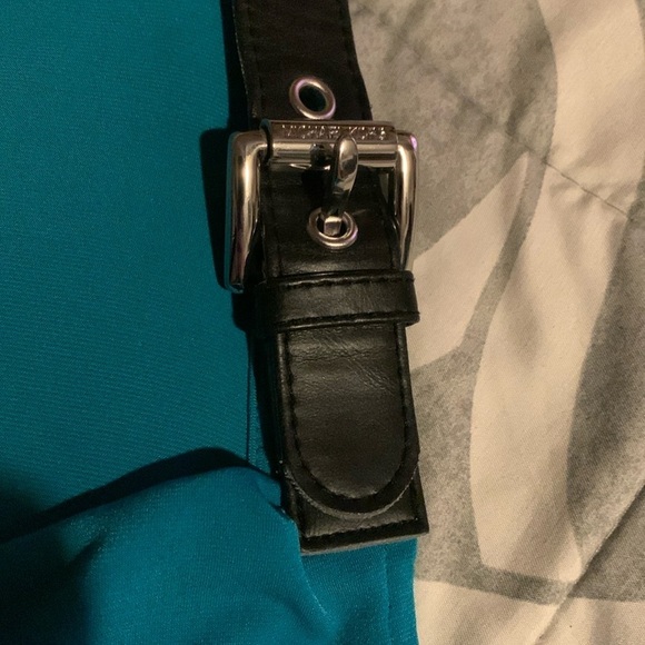 Michael Kors Small Y2K 2000 Turquoise Dress w/ drape neck and belt buckle straps - Picture 3 of 8